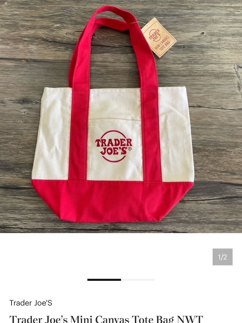 Trader Joe's Red & Cream Canvas Tote Bag Grocery shopping